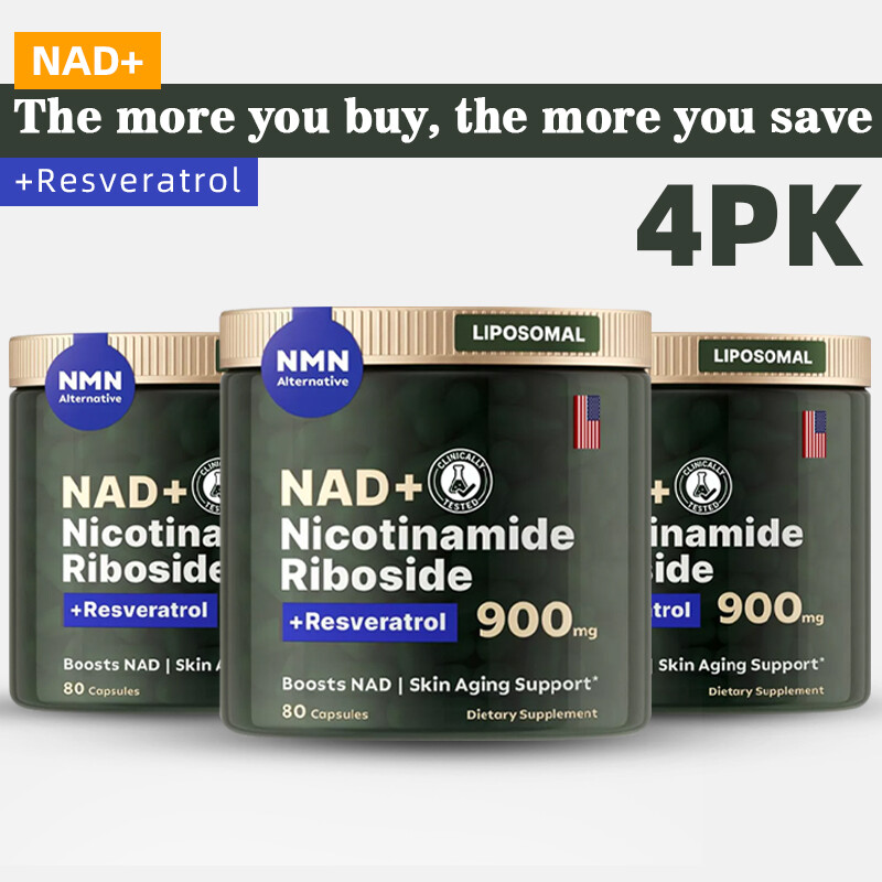 4X NAD+ Supplement for Anti Aging Energy Focus Nicotinamide Riboside Resveratrol