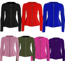 Womens Blazer Zip Blazer Peplum Ruffle Blazer Jacket Top Frill Tailored 8-18