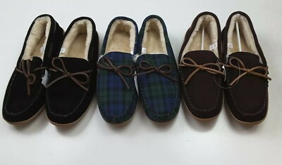 Crew Men's Classic Shearling Leather or Fabric Faux Fur Mocassin  Slippers