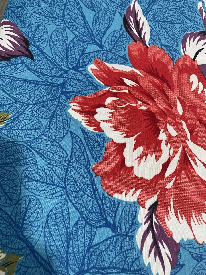 Juego de sábanas dobles de algodón blanco y azul floral 160 TC con 2 fundas de almohada Foto 2 de 3