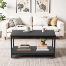 Coffee Table Black Vintage Cocktail Table with Storage Shelf for Livingroom