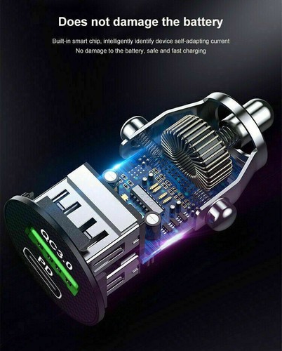 FAST Car Charger For iPhone Samsung 2 Ports USB + USB-C Universal Socket Adapter - Picture 8 of 11