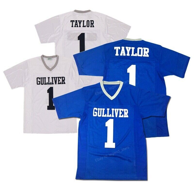 Custom Taylor #1 Stitched High School Jersey - Sizes S-3XL in White & Blue