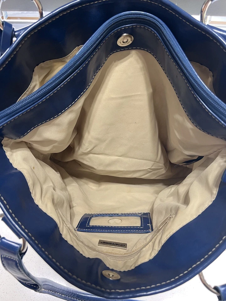 Giani Bernini Bolso de Mano Bolso de Hombro Cuero Azul y Tela Tejida Foto 3 de 4