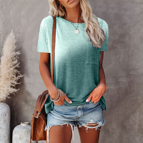 Women Gradient Tie Dye T-Shirt Ladies Summer Short Sleeve Loose Tops Blouse UK - Picture 11 of 15