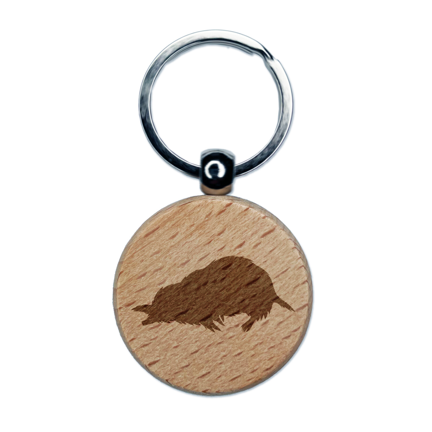 Mole Solid Engraved Wood Round Keychain Tag Charm
