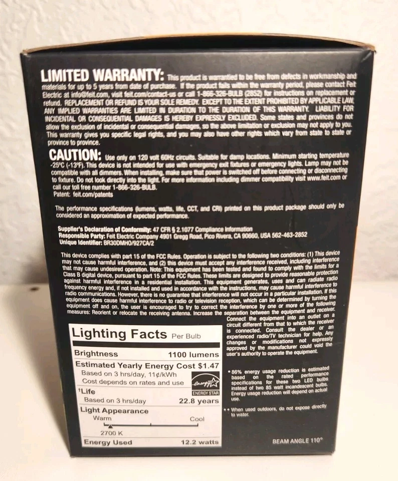 Feit Electric Enhance BR30 Bulbs Soft White 2700K LED 12.2W, 85 Watt Replacement - Image 4 of 4