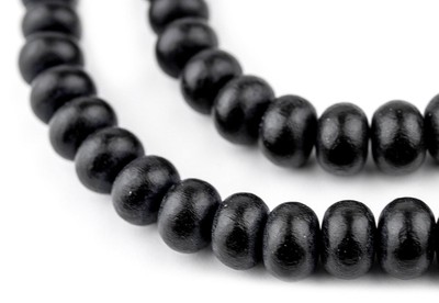 Black Abacus Natural Wood Beads 8x12mm Round Large Hole 16 Inch Strand
