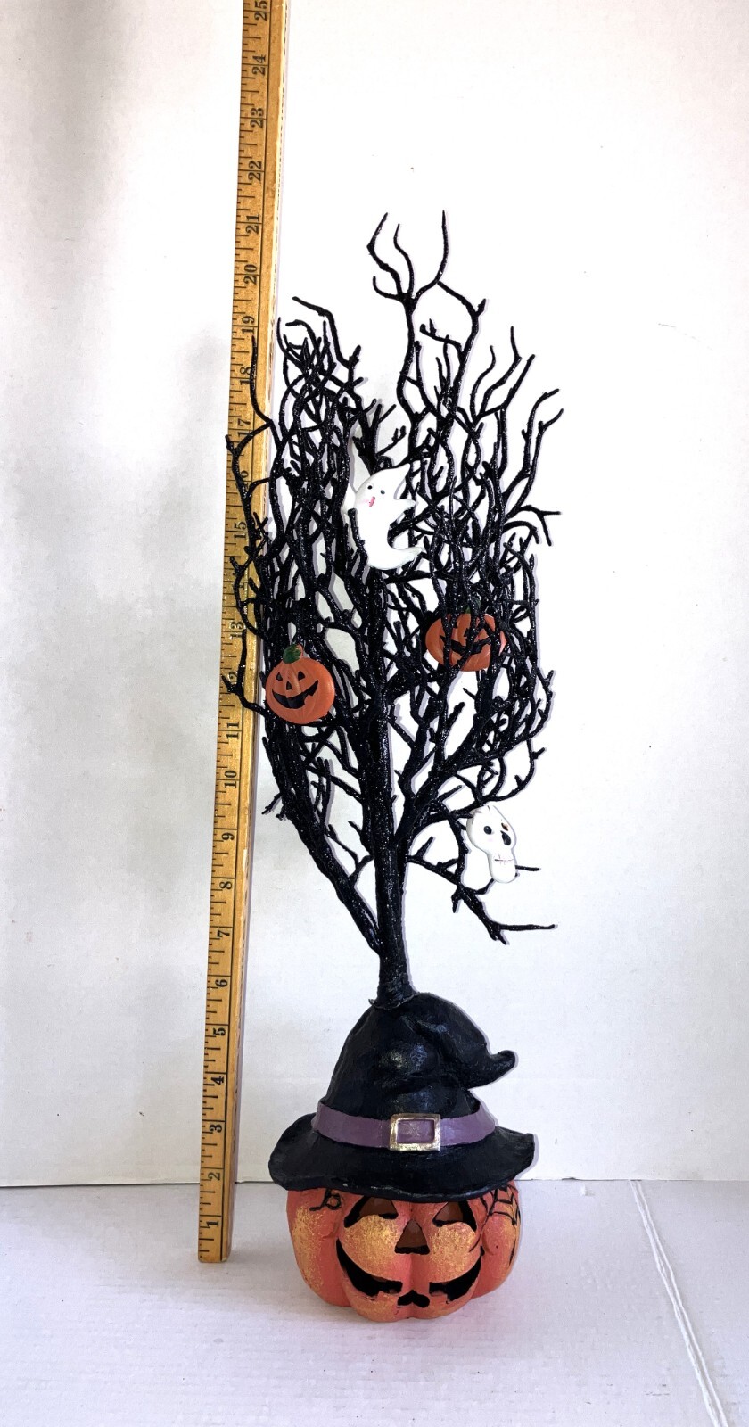 Halloween Light Up Twig Tree Pumpkin Ghost Black Cracker Barrel 24" Battery