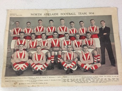 RARE 1934 NORTH ADELAIDE FOOTBALL TEAM SANFL SUPPLEMENT TO THE