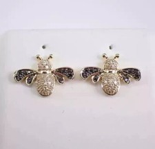 2Ct Round Cut Simulated Diamond Honey Bee Stud Earring's 14K Yellow Gold Plated