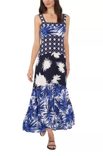 1 state beach maxi sun dress womans size XSmall navy blue white beach coverup