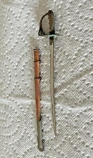 Antique VTG Miniature Military Saber Sword or Letter Opener with Scabbard Sheath
