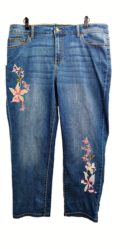 Vtg Westport Womens Embroidered Butterfly Floral Blue Capri Pants Size 16 Y2k