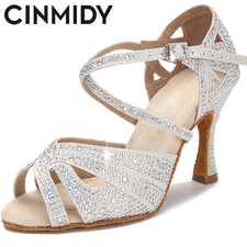 Rhinestone Latin Dance Shoes Ballroom Dance Shoes Ladies High Heels Soft Sole