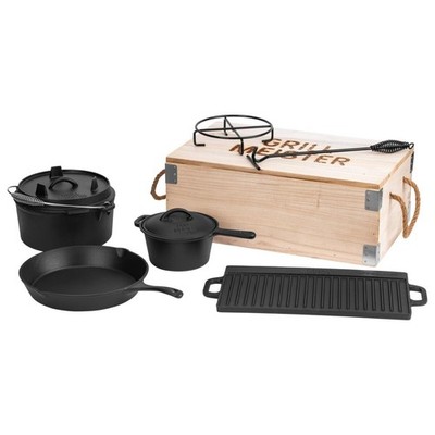 GRILLMEISTER 7-teilig Dutch Oven-Set inklusive Holzkiste
