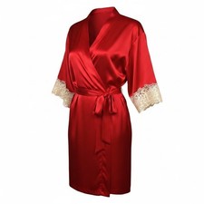 Victoria's Secret Vintage 1997 Red 100 Silk Lace Trim Robe Kimono XS/S
