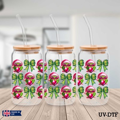 Grinch Weihnachten UV DTF Aufkleber - 16oz Libbey Dose Glasfolie yn593