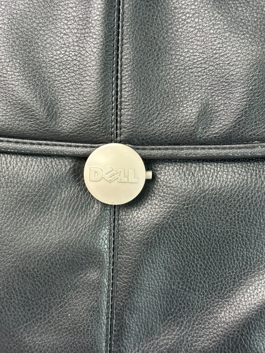 Dell Deluxe Laptop Computer Bag Briefcase With Strap in Black Leather EUC Clean View 2