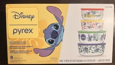 Disney Pyrex Stitch Glass Food Decorated Storage Bowl & Lid Set 8 Pieces