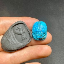 Ancient Egyptian Turquoise intaglio Seal old Scarab Amulet Seal Stone Stamp Bead