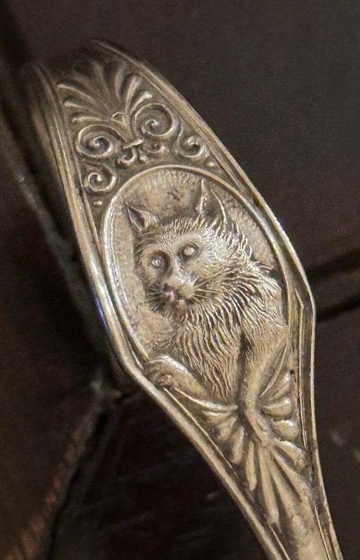 Solid Sterling Silver Baby Spoon Bent Handle w/Cat Kitten Nursery Rhymes