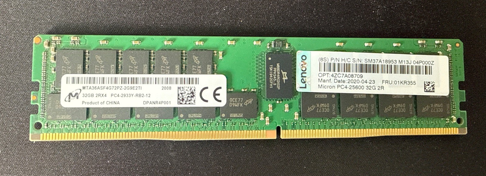 MICRON 32GB 2RX4 PC4-2933Y-RB2 RDIMM DDR4 Server Memory - Lenovo : 01KR355