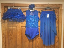 Dance Costume Curtain Call,  E2357, 4pc set: Leotard, 2 skirts, hair piece. CXL