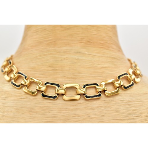 Monet Vintage Halsband Halskette schwarz Emaille Gliederkette gold klobig signiert BinL - Bild 1 von 12