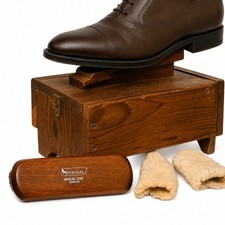 VTG Wooden Shoe Shine Box Horsehair Brush Primitive Rustic Americana Foot Rest