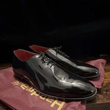 Handmade Men's Black Patent Leather Oxford Dress Shoes Lace-Up Logo US 16 EE