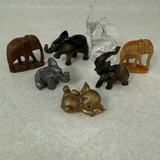 Lot VTG Elephant Figurines Miniatures Mixed Materials Ceramic Glass Metal Wood