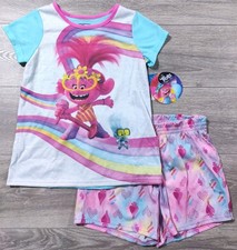Trolls Pajamas Girls Large 10-12 Short Sleeve Shirt Shorts Poppy PJ Set Gift