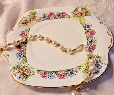 Rare Vtg  Evangeline's  Acadian Gardens Crown Staffordshire Cake plate England