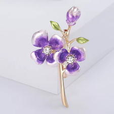 Purple Gold Enamel Rhinestone Flower Bouquet Brooch Floral Pin Summer Gift Jewel