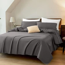 1000TC Egyptian Cotton Queen Sheet Set, 4PC, Soft, 16" Deep Pocket, Dark Gray