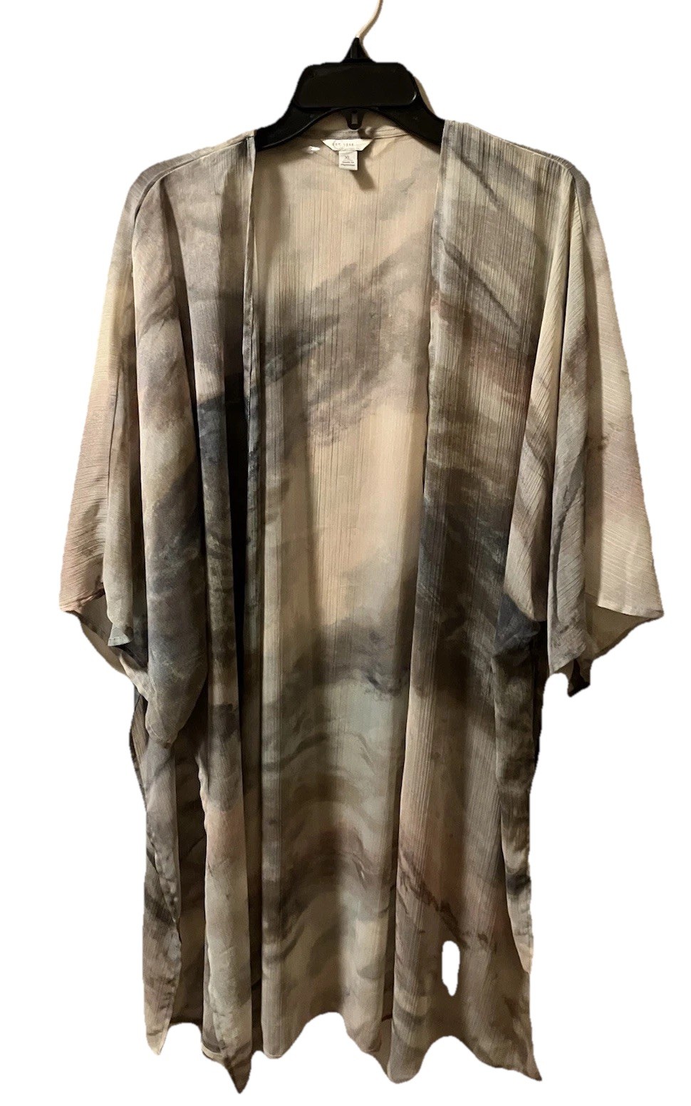 Est 1946 Sheer Kimono Shawl XL Open Cardigan Beachy Resort Spring Abstract Art-image