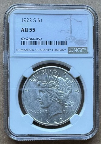 1922 S $1 NGC AU 55 1922-S PEACE DOLLAR SILVER $1