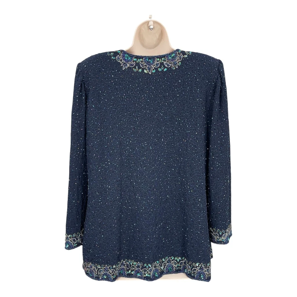 Chaqueta con Cuentas Mujer Lentejuelas Frente Abierto Boho Glam India Dinero Antiguo Boda Talla XL Foto 2 de 4