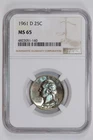 1961-D WASHINGTON QUARTER NGC MS65 PRETTY COLOR!