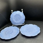 Jeannette Glass Delphite Blue Cherry Blossom Depression Glass Saucer Childs (3)