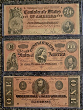 Lot of 3 Confederate States of America Bills $500, $100 & $1 Cheerios Series