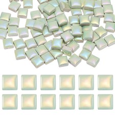 9mm Square Mosaic Tile, 300g Ceramic Mosaic Tile Bulk, Iridescent Light Green
