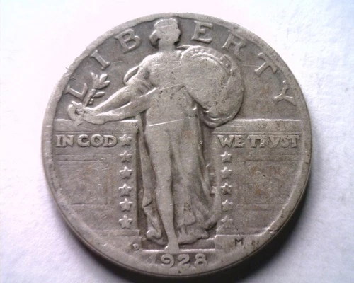 1928-D STANDING LIBERTY QUARTER FINE F NICE ORIGINAL COIN BOBS COINS FAST SHIP
