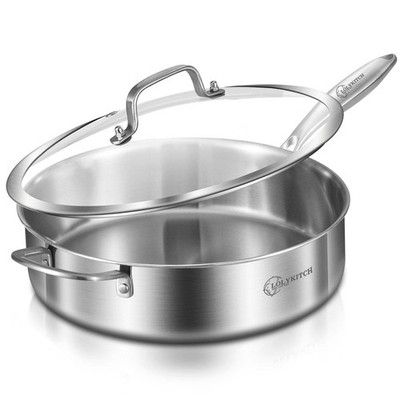 6 QT Tri-Ply Stainless Steel SautÃ  Pan with Lid,Deep Frying Pan,Large Skillet