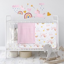 Crib Bedding Sets for Girls 5 Pieces Includes Baby Crib Sheets x2, Cotton Qui...