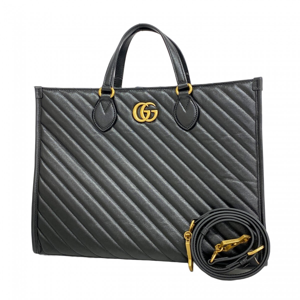 GUCCI GG Marmont Leather Tote Bag Black with Gold Hardware 027332 35685