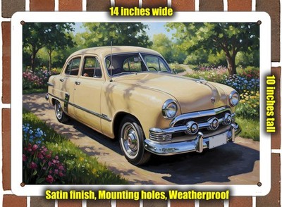 Metal Sign - 1951 Ford V8 Custom Deluxe Sedan Oil Painting - 14x10