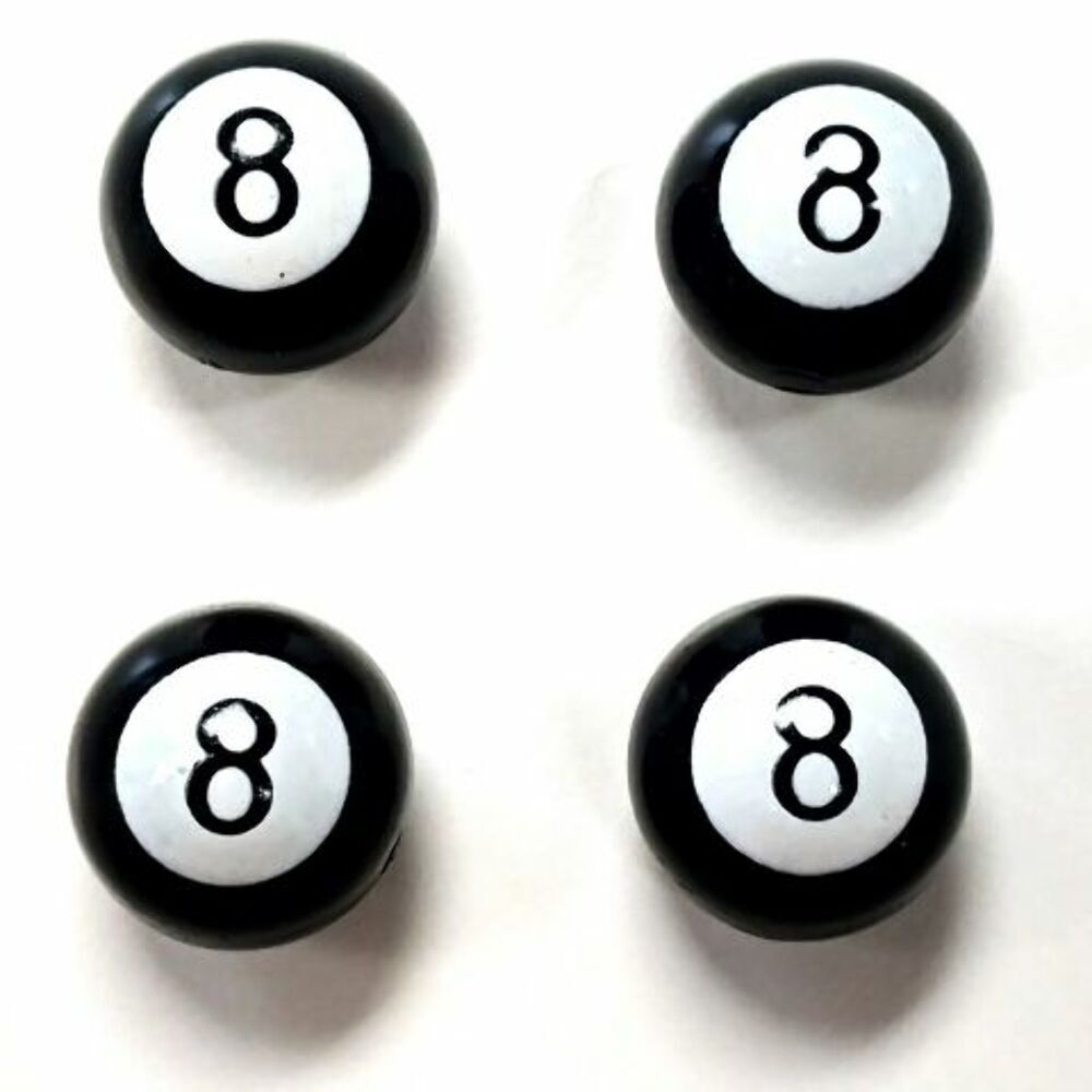 Black POOL 8 BALL Valve Caps for Tires and Wheels, Standard Fit, Set of 4