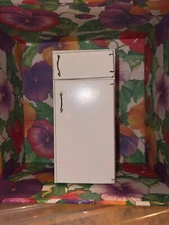 Vintage Dollhouse Refrigerator/Freezer White Wooden Fridge Kitchen Appliances
